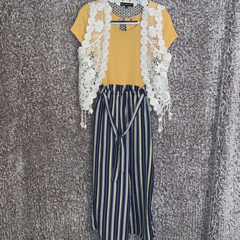 Pants jumpsuit with lace kimono